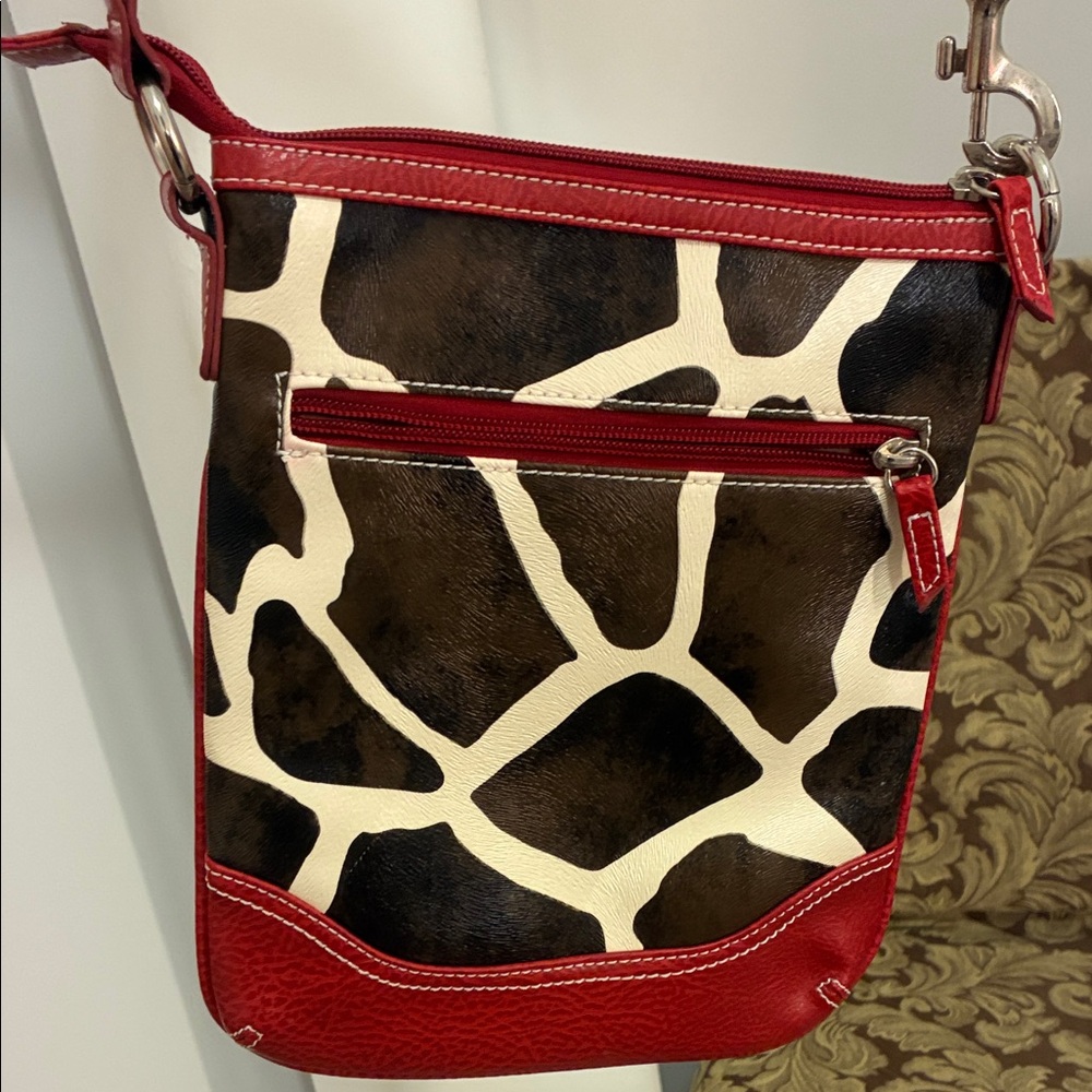 Red and Brown Giraffe Print Crossbody Bag - Picture 2 of 14